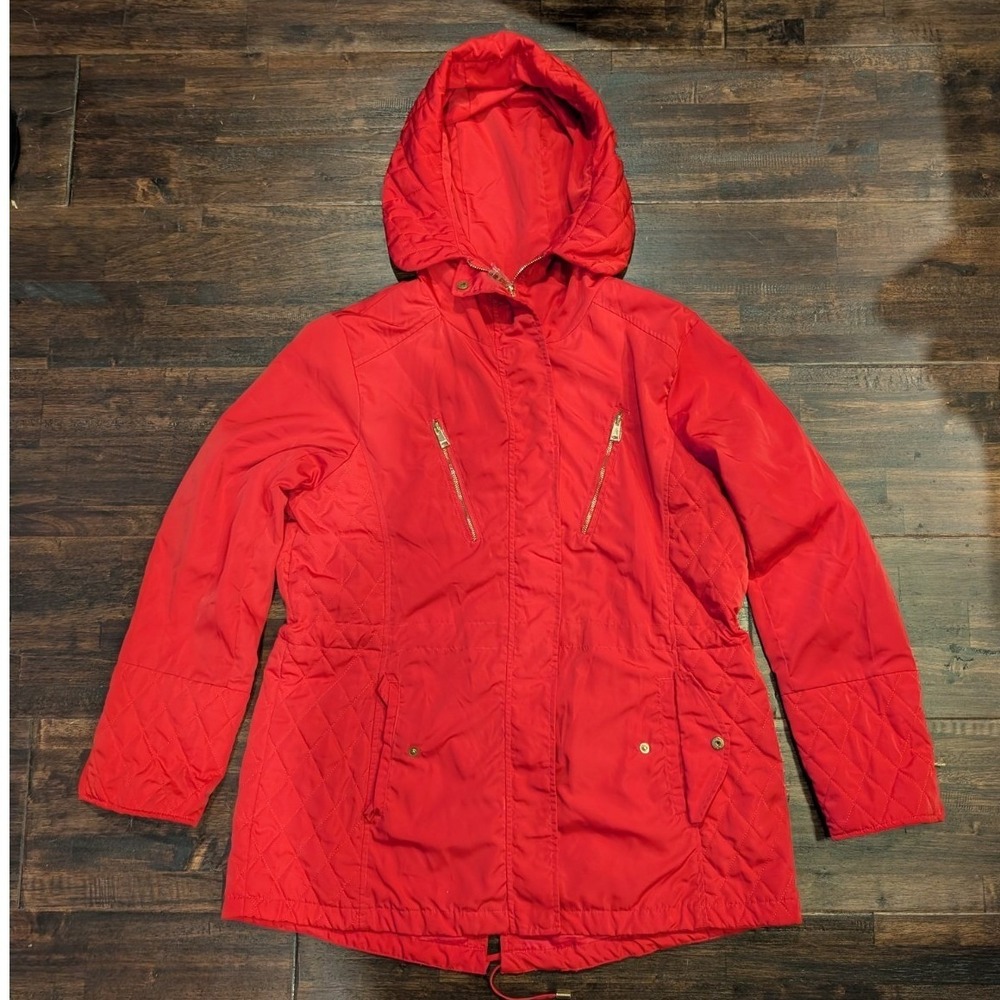 Like New Bebe Quilted Strawberry Pink‎ Lightweight Jacket Womens Large Hooded